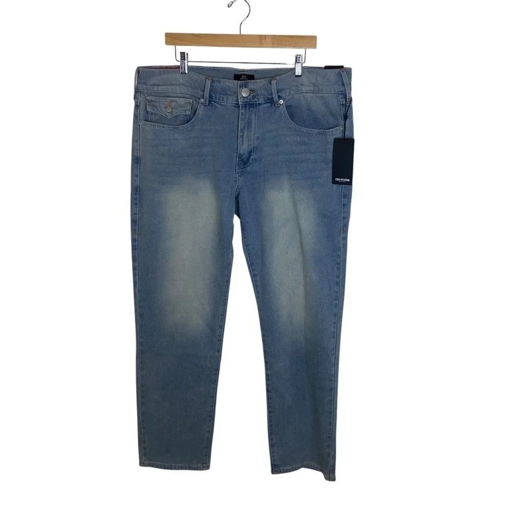 True Religion Geno Relaxed Slim Jeans Light Brisk 36x32 Horseshoe Flap Pocket